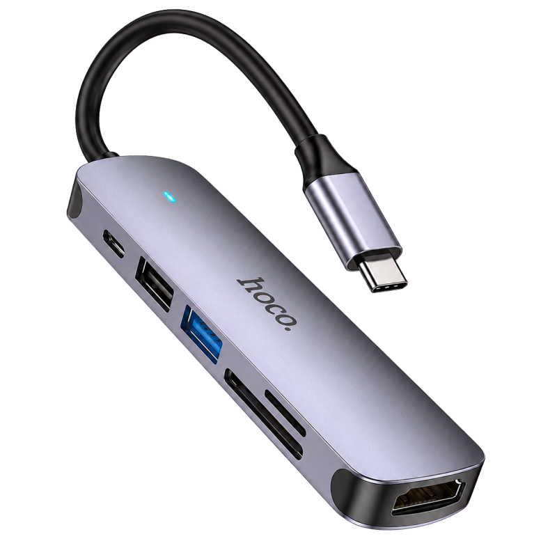 HUB - переходник Hoco HB28 Type-C на HDMI/USB3.0/USB2.0/USB-C/MicroSD/SD