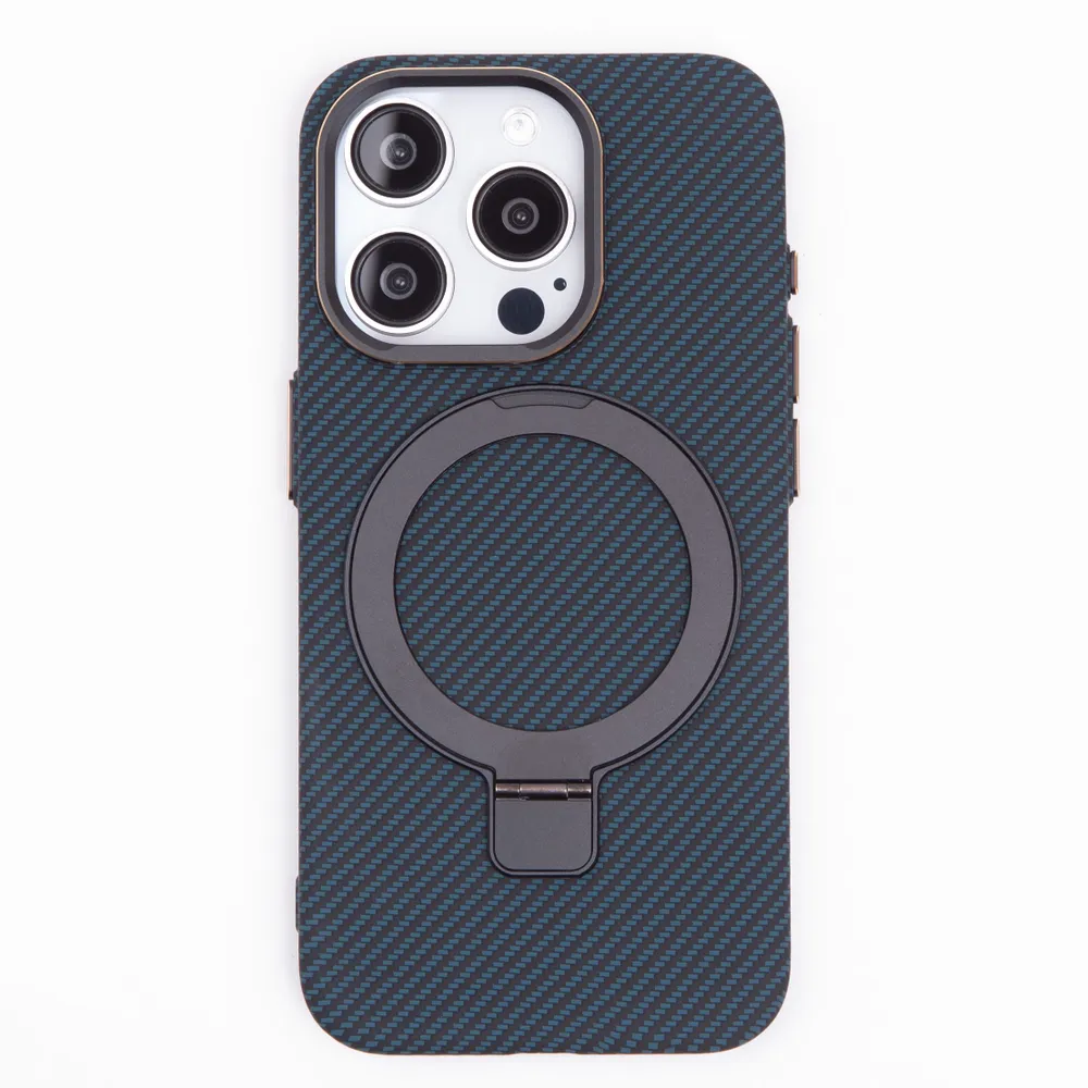 Чехол iphone 15 Pro Карбон с кольцом синий
