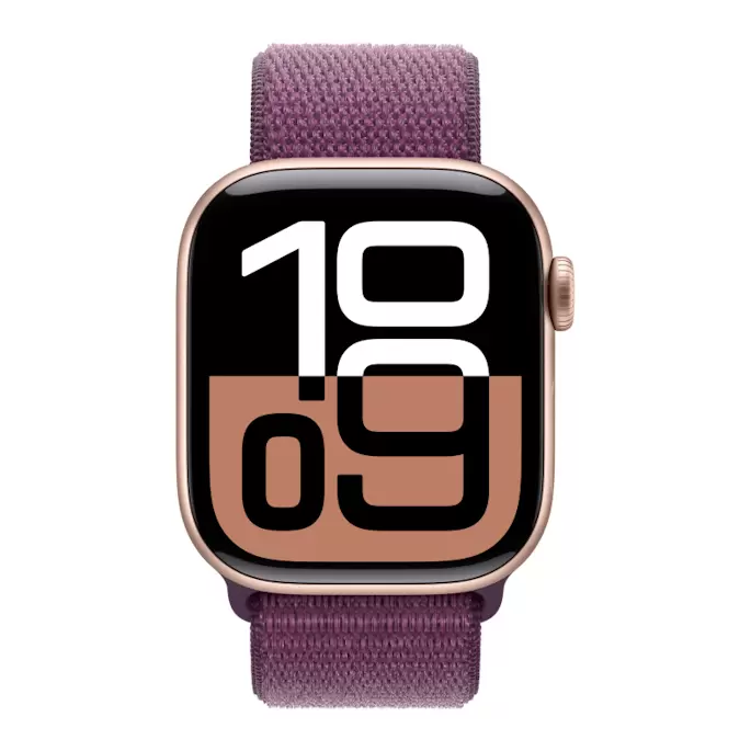 Apple Watch Series 10 42mm Rose Gold Aluminum Case with Sport Loop, Plum Apple Watch Series 10 42mm Rose Gold Aluminum Case with Sport Loop, Plum