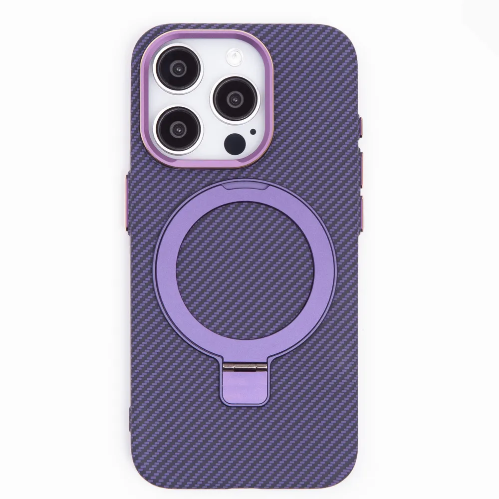 Чехол iphone 15 Pro Карбон с кольцом Фиолетовый
