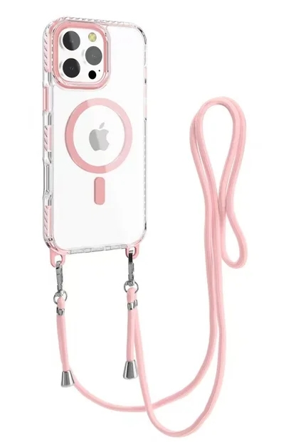 Чехол Clear Cover с MagSafe и ремешком для iPhone 15 Pro Max Розовый